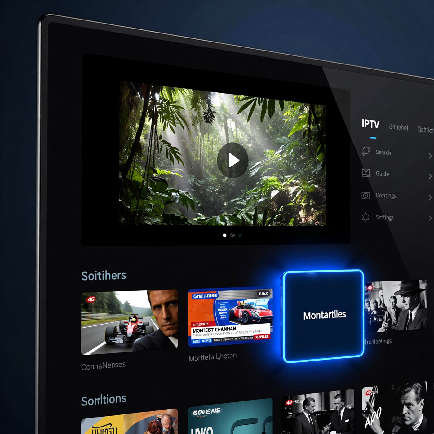 IPTV France program guide and search menu on a smart TV