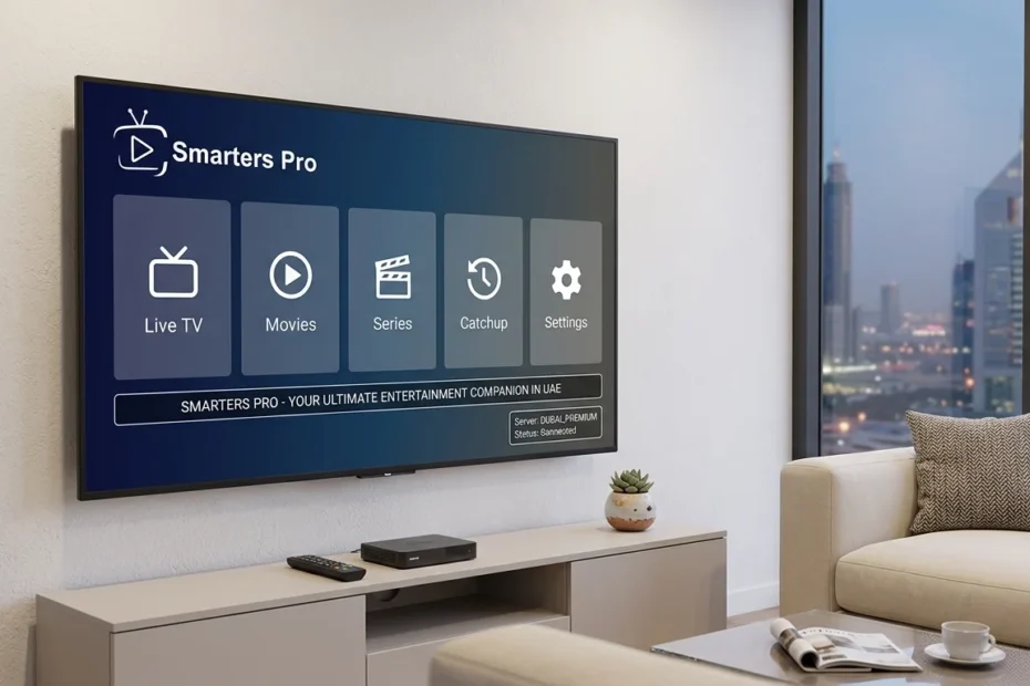 Smarters Pro IPTV app streaming live TV in Dubai UAE
